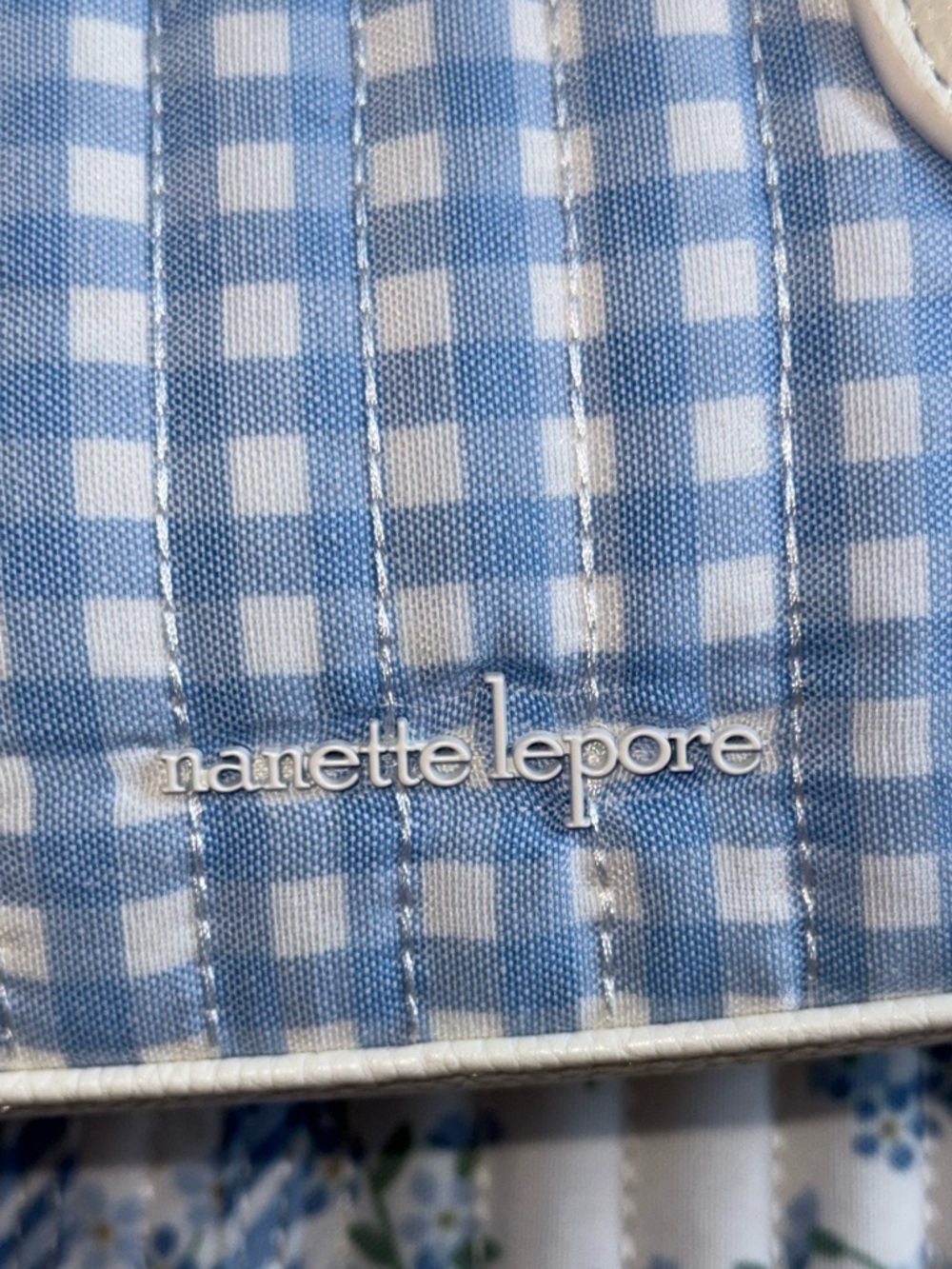 Nanette Lepore Blue Gingham & Floral Quilted Tote with Mini Satchel. NWT 3 piece - Picture 6 of 17